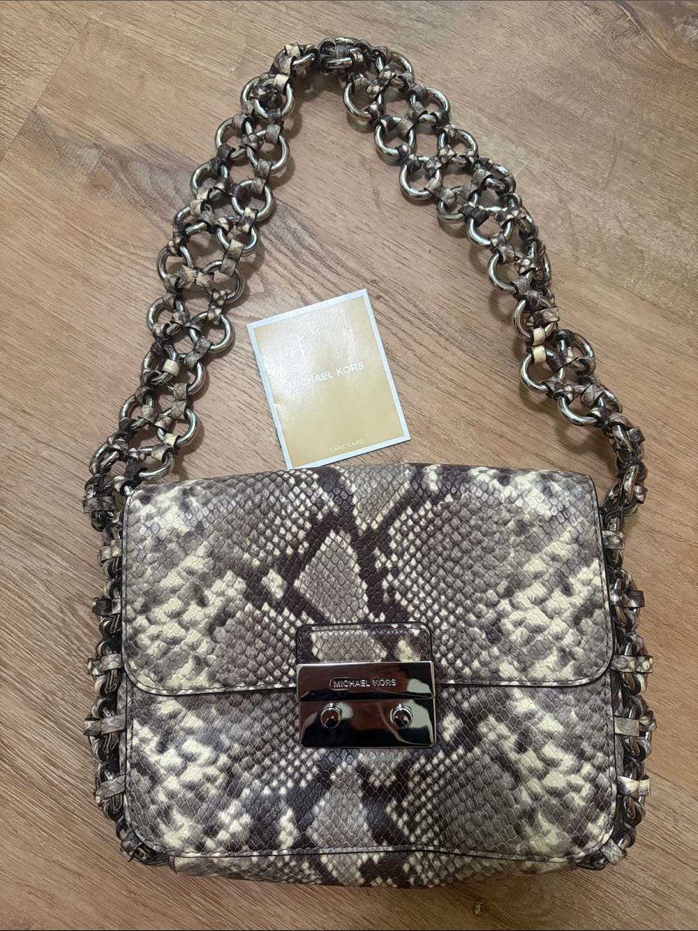 NWOT Michael Kors Carine Medium Python-Embossed Leather Shoulder Bag Purse